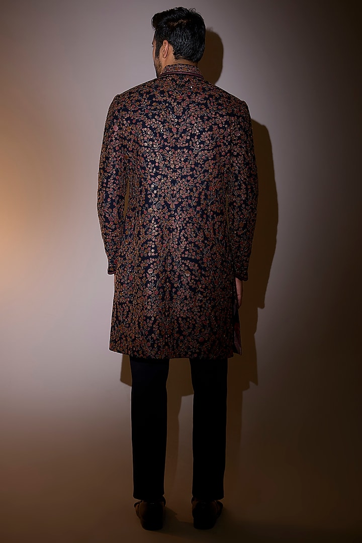 Midnight Blue Cotton Stretch Lycra Trousers by Shantnu & Nikhil Men at Pernia's Pop Up Shop