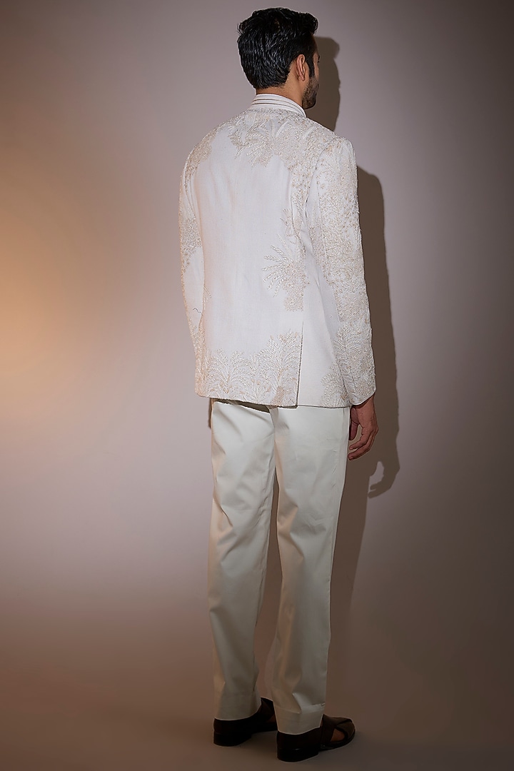 Ivory Cotton Stretch Lycra Straight-Fit Trousers by Shantnu & Nikhil Men at Pernia's Pop Up Shop