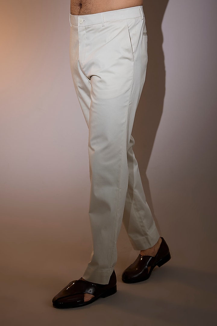 Ivory Cotton Stretch Lycra Straight-Fit Trousers by Shantnu & Nikhil Men at Pernia's Pop Up Shop