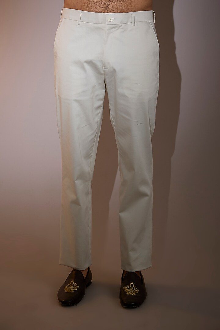 Ivory Cotton Stretch Lycra Straight-Fit Trousers by Shantnu & Nikhil Men at Pernia's Pop Up Shop