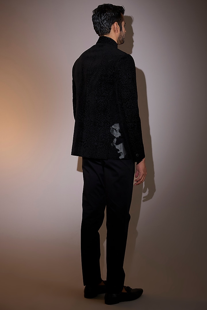 Obsidian Black Cotton Stretch Lycra Straight-Fit Trousers by Shantnu & Nikhil Men at Pernia's Pop Up Shop