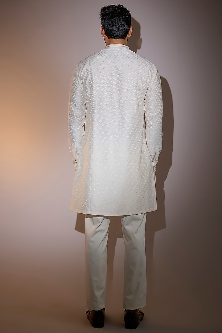 Ivory Cotton Stretch Lycra Straight-Fit Trousers by Shantnu & Nikhil Men at Pernia's Pop Up Shop