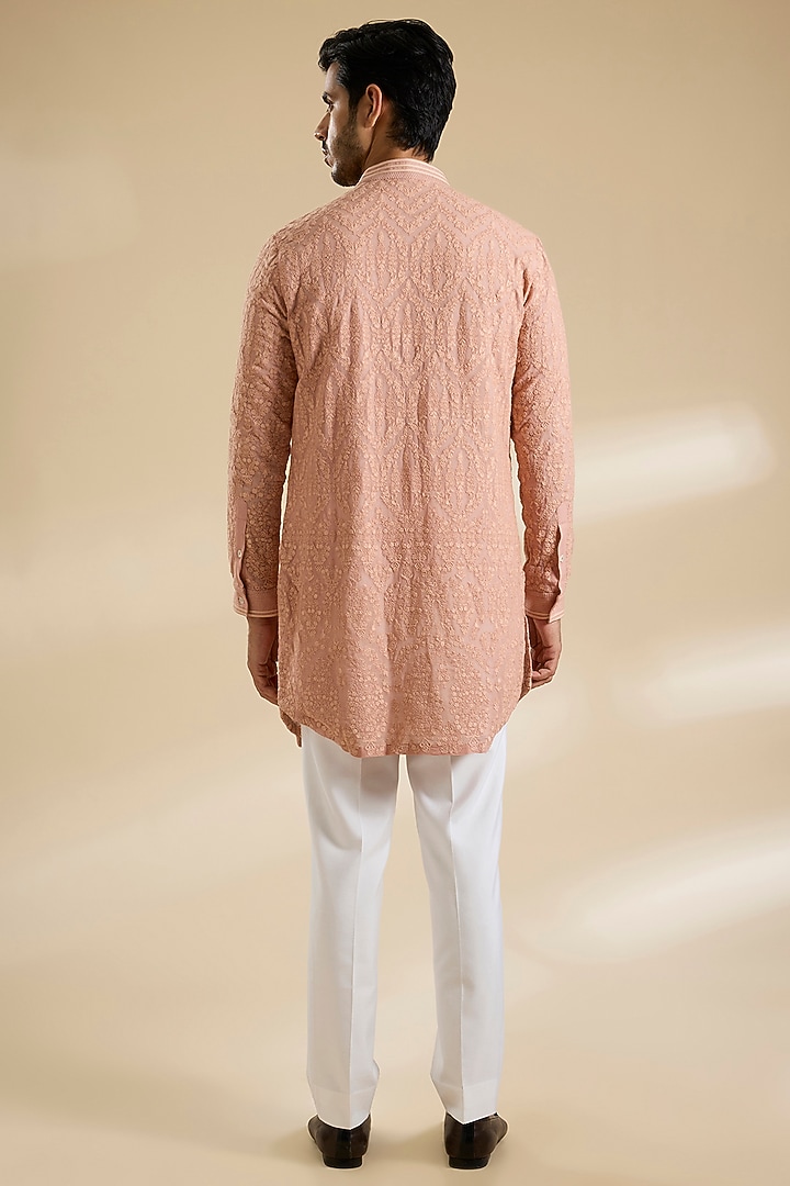 Dark Coral Sand Poly Textured Kurta by Shantnu & Nikhil Men at Pernia's Pop Up Shop