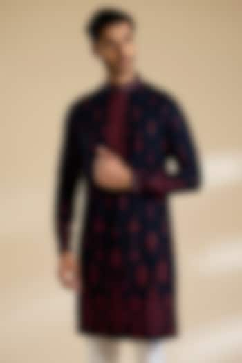 Galaxy Blue Poly Embroidered Textured Kurta by Shantnu & Nikhil Men