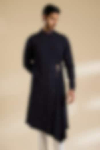 Galaxy Blue Poly Embroidered Textured Kurta by Shantnu & Nikhil Men