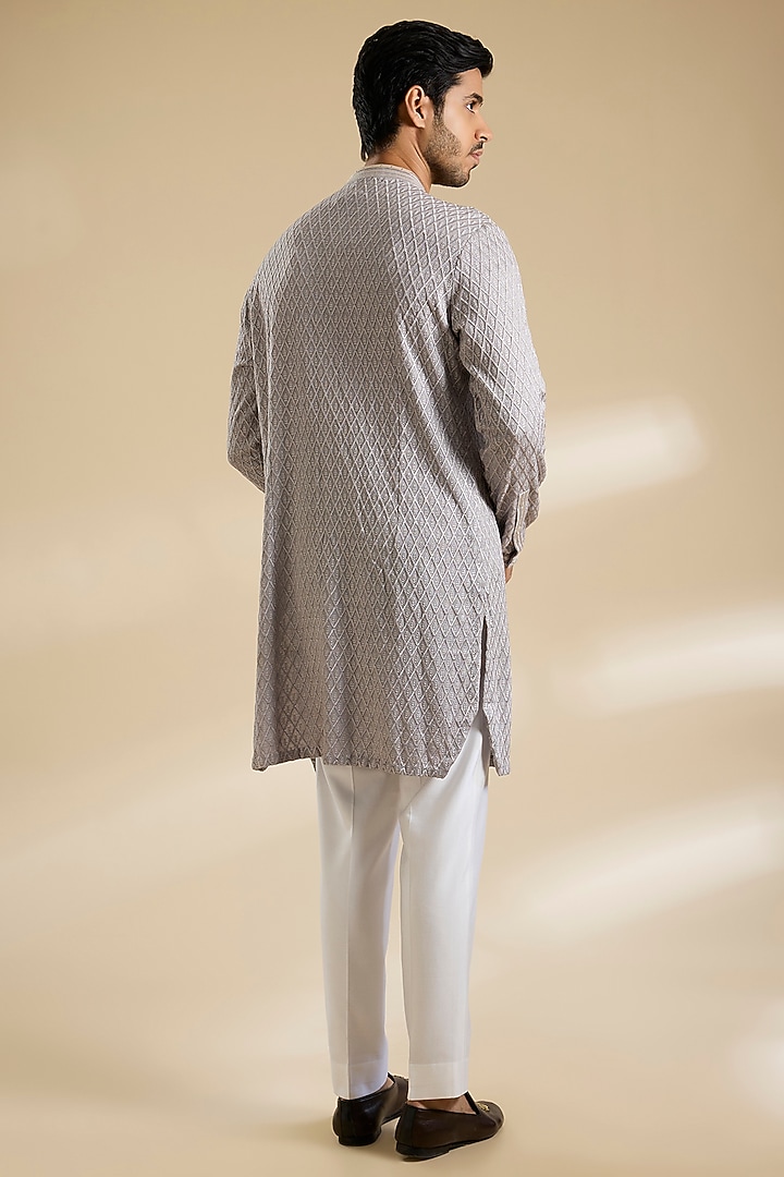 Sand Grey Poly Embroidered Textured Kurta by Shantnu & Nikhil Men at Pernia's Pop Up Shop