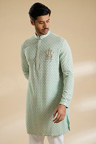 Aquamarine Georgette Embroidered Kurta by Shantnu & Nikhil Men