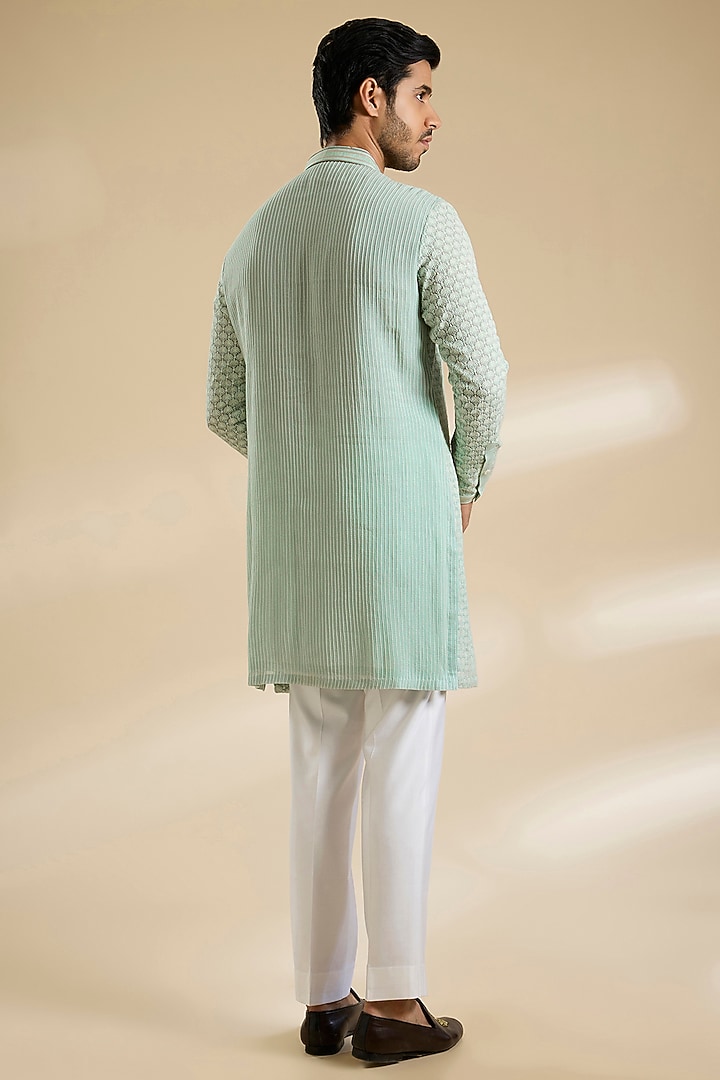 Aquamarine Georgette Embroidered Kurta by Shantnu & Nikhil Men at Pernia's Pop Up Shop