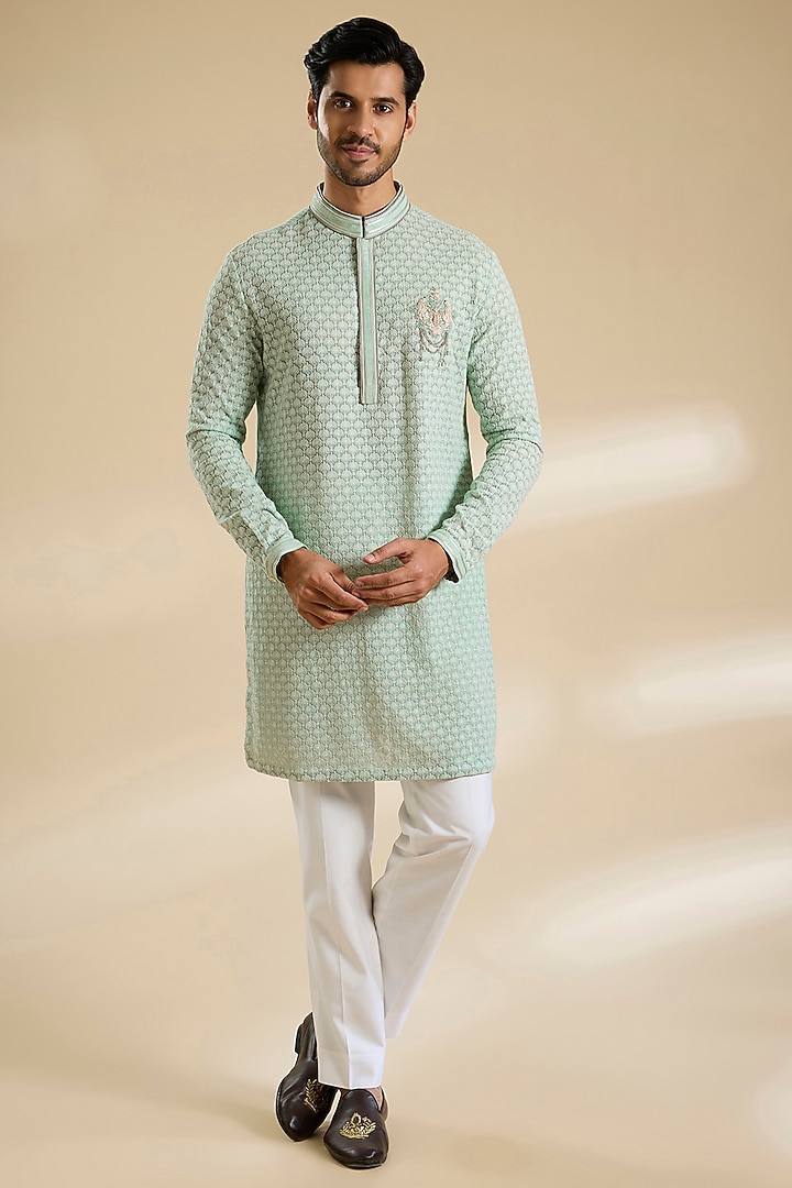 Aquamarine Georgette Embroidered Kurta by Shantnu & Nikhil Men at Pernia's Pop Up Shop