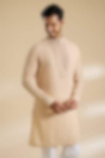 Macadamia-Colored Poly Embroidered Textured Kurta by Shantnu & Nikhil Men