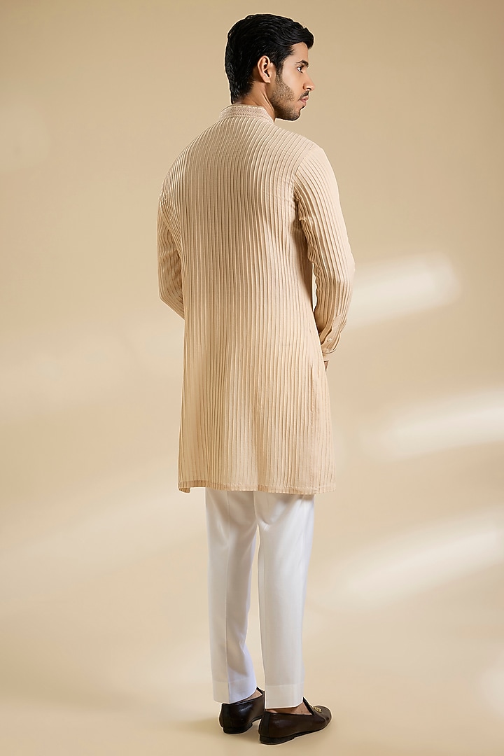 Macadamia-Colored Poly Embroidered Textured Kurta by Shantnu & Nikhil Men at Pernia's Pop Up Shop