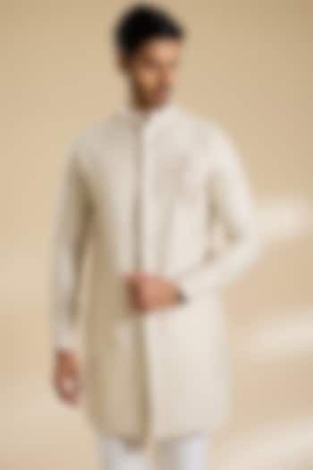 White Sand Poly Textured Kurta by Shantnu & Nikhil Men