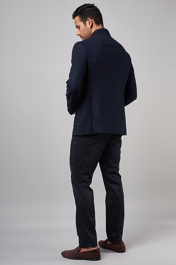 Navy Blue Felt Groom Bandhgala Set by Shantnu & Nikhil Men at Pernia's Pop Up Shop