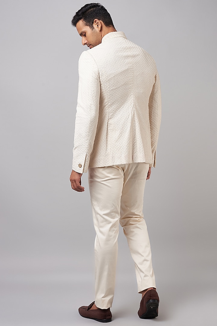 White Chanderi Groom Bandhgala Set by Shantnu & Nikhil Men at Pernia's Pop Up Shop