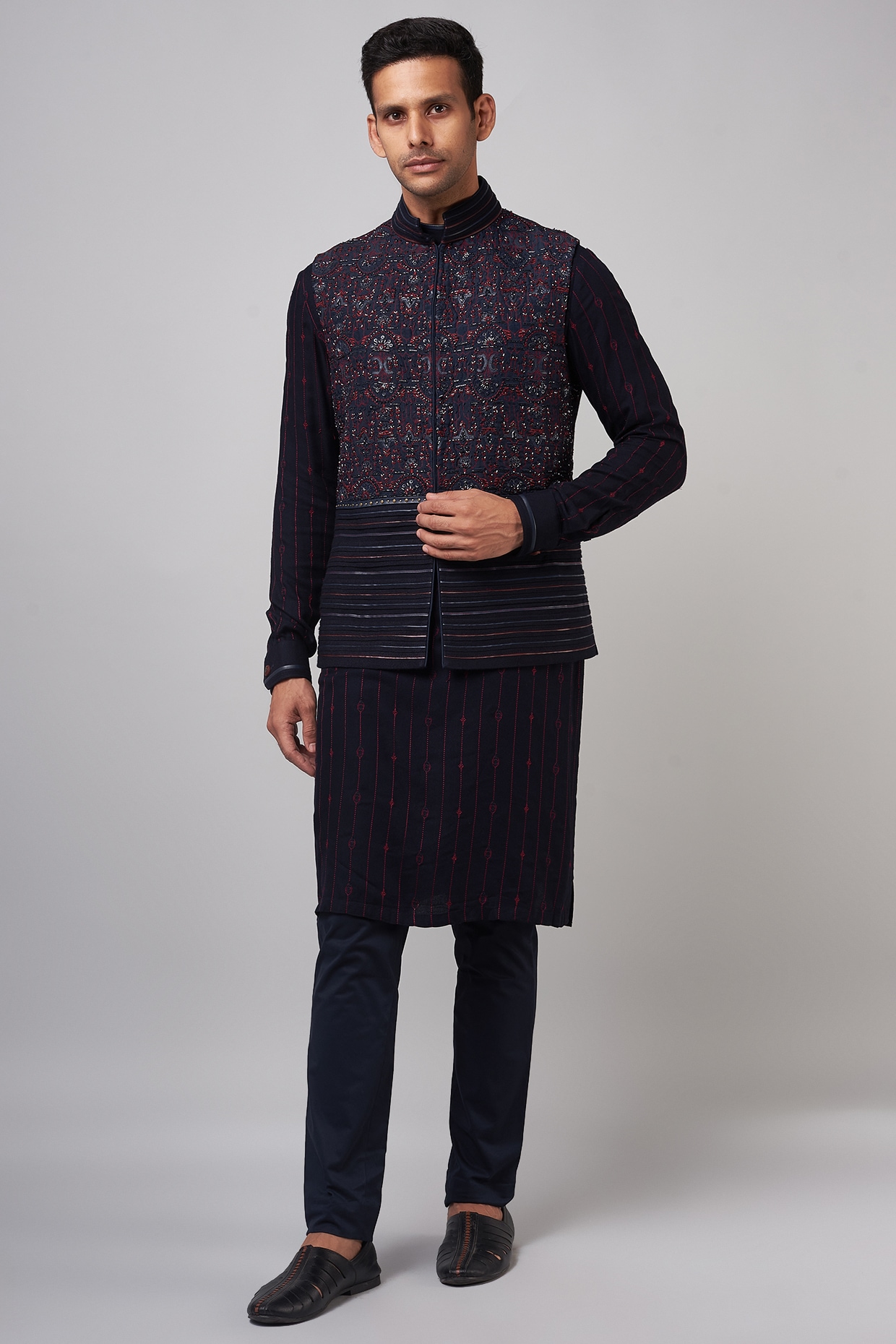 Masakali - Blue Embroidered Nehru Jacket - Set of 3 – The Chrkha