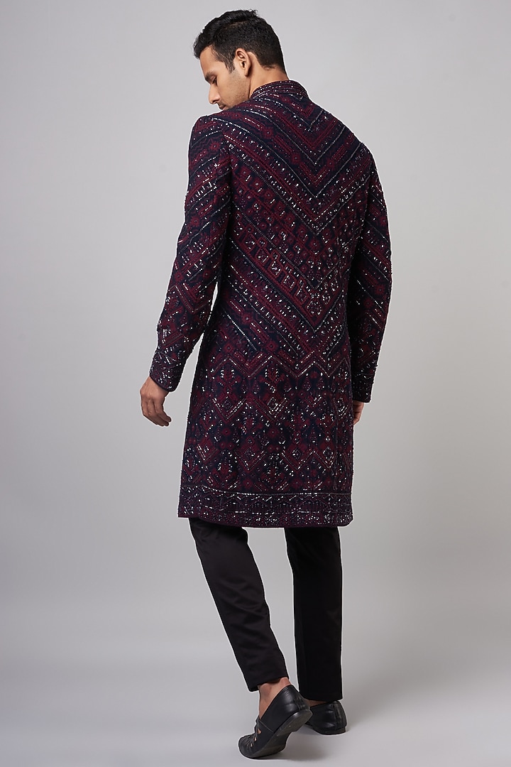 Navy Blue Georgette Embroidered Groom Sherwani by Shantnu & Nikhil Men at Pernia's Pop Up Shop