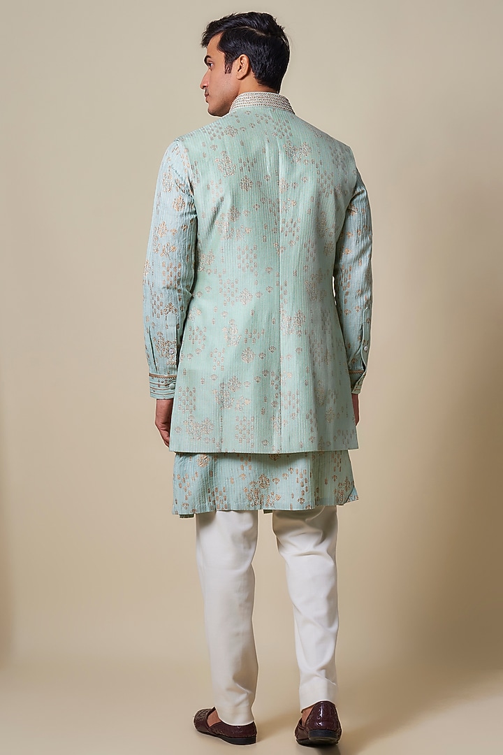 Sage Green Georgette Zardosi Embroidered Waistcoat by Shantnu & Nikhil Men at Pernia's Pop Up Shop