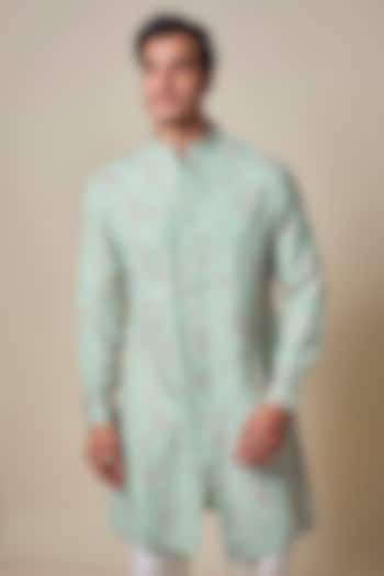 Sage Green Georgette Textured Shirt Kurta by Shantnu & Nikhil Men