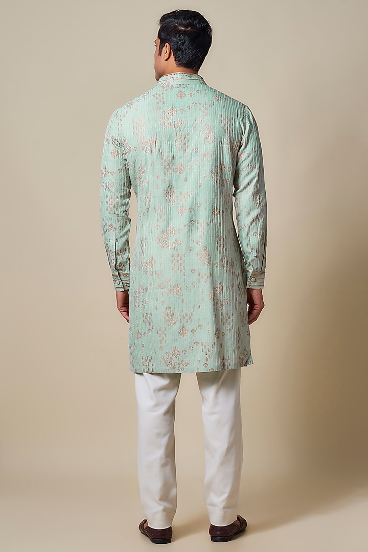 Sage Green Georgette Textured Shirt Kurta by Shantnu & Nikhil Men at Pernia's Pop Up Shop