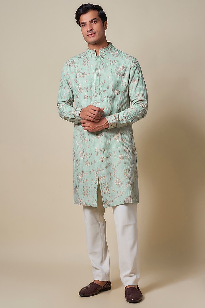 Sage Green Georgette Textured Shirt Kurta by Shantnu & Nikhil Men at Pernia's Pop Up Shop