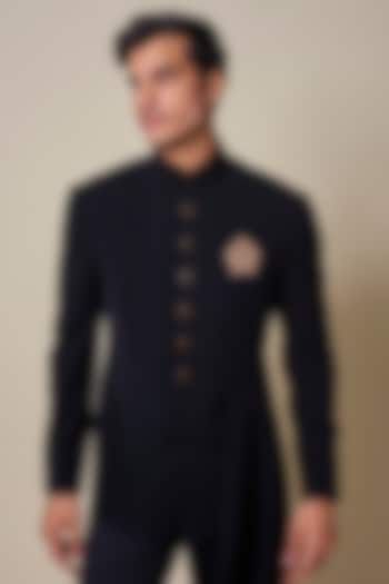 Obsidian Black Sandwash Bandhgala by Shantnu & Nikhil Men at Pernia's Pop Up Shop