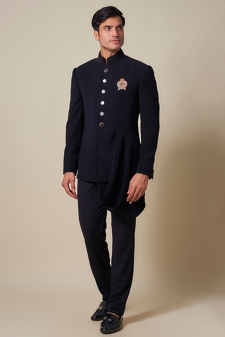 Obsidian Black Sandwash Groom Bandhgala by Shantnu & Nikhil Men at Pernia's Pop Up Shop