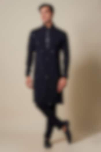 Obsidian Black Crepe Zardosi Embroidered Kurta by Shantnu & Nikhil Men