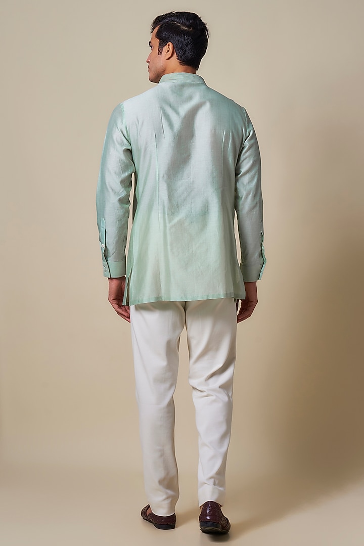 Sage Green Chanderi Machine Embroidered Kurta by Shantnu & Nikhil Men at Pernia's Pop Up Shop