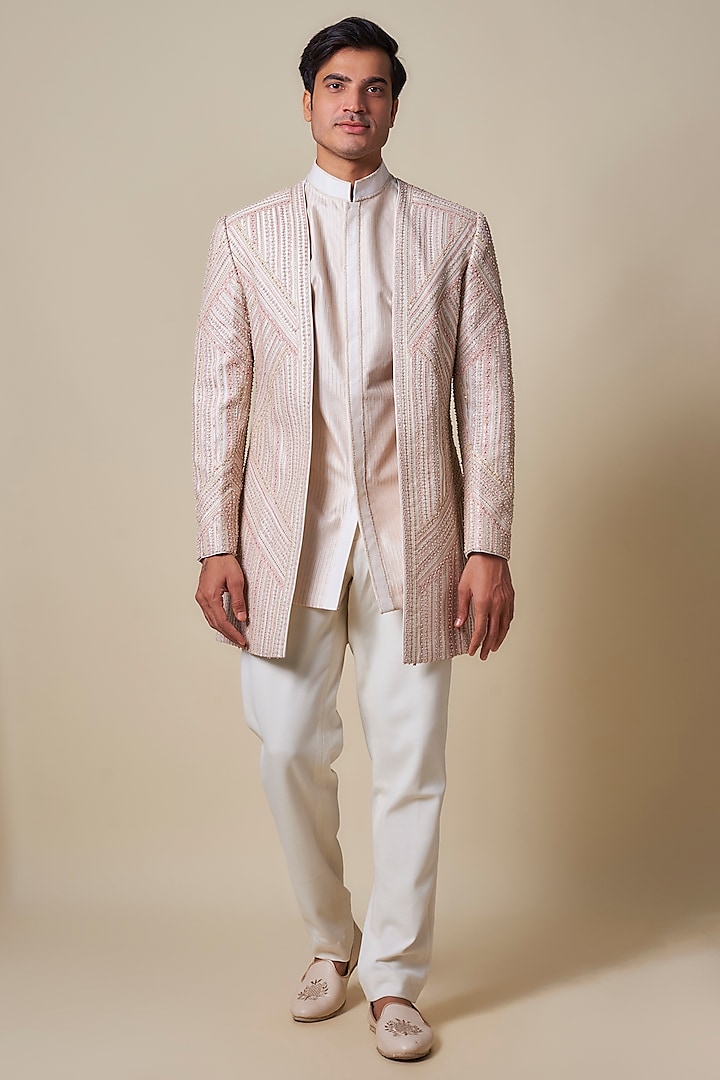 Ivory Chanderi Zardosi Embroidered Bandhgala by Shantnu & Nikhil Men