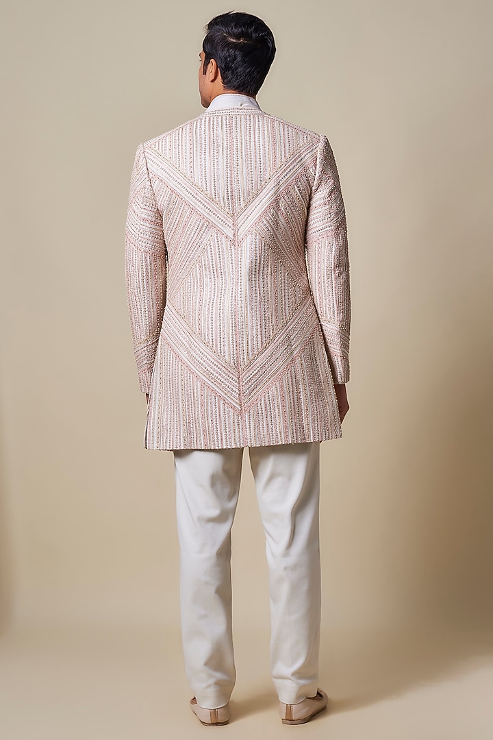 Ivory Chanderi Zardosi Embroidered Groom Bandhgala by Shantnu & Nikhil Men at Pernia's Pop Up Shop