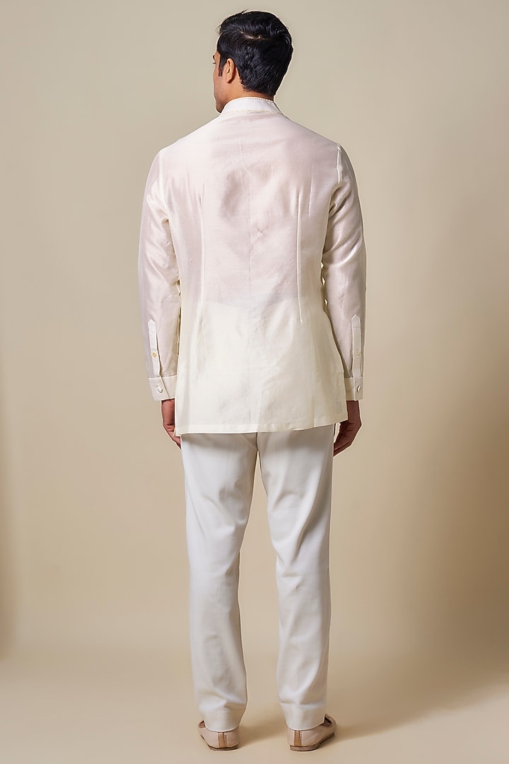 Ivory Chanderi Machine Embroidered Shirt Kurta by Shantnu & Nikhil Men at Pernia's Pop Up Shop