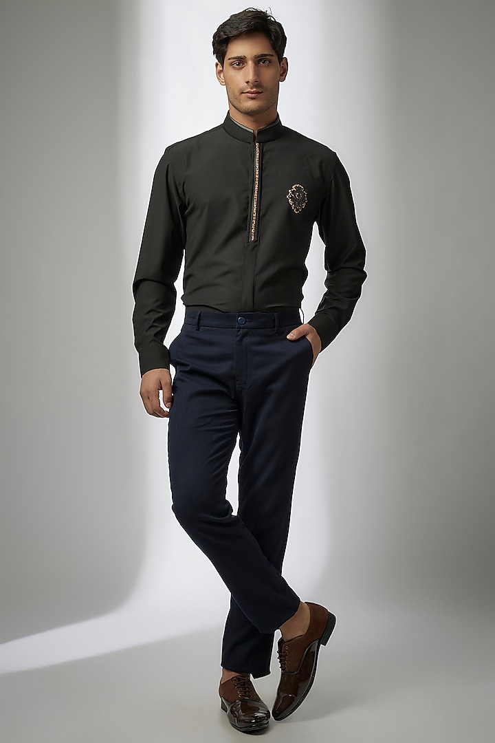 Navy Cotton Twill Pants by Shantnu & Nikhil Men at Pernia's Pop Up Shop