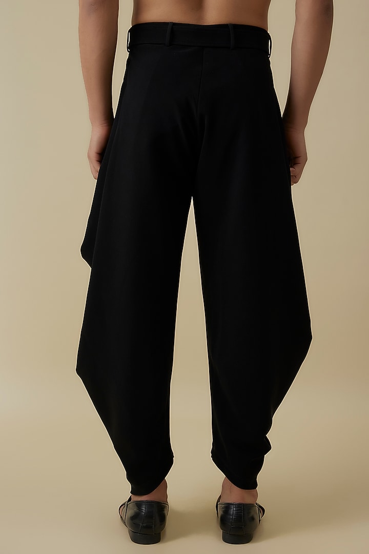 Black Polyester Cowl Draped Pants by Shantnu & Nikhil Men at Pernia's Pop Up Shop