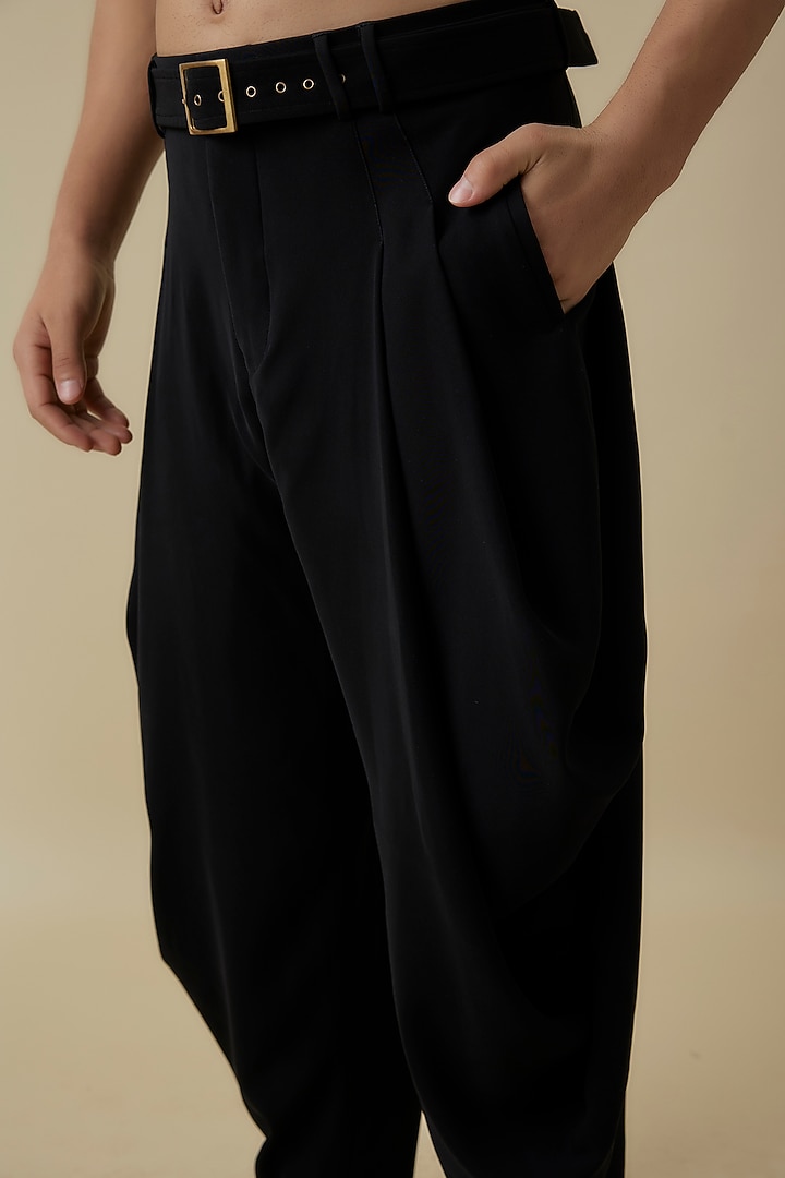 Black Polyester Cowl Draped Pants by Shantnu & Nikhil Men at Pernia's Pop Up Shop