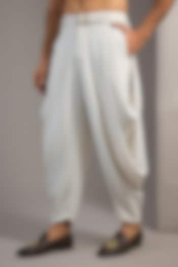 Ivory Polyester Cowl Draped Pants by Shantnu & Nikhil Men