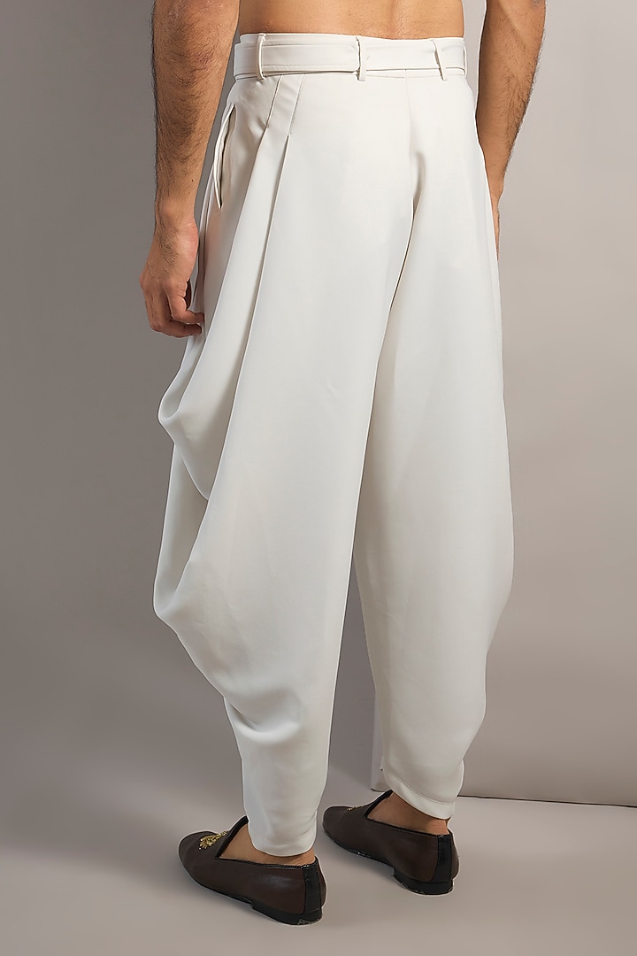 Ivory Polyester Cowl Draped Pants With Belt by Shantnu & Nikhil Men at Pernia's Pop Up Shop