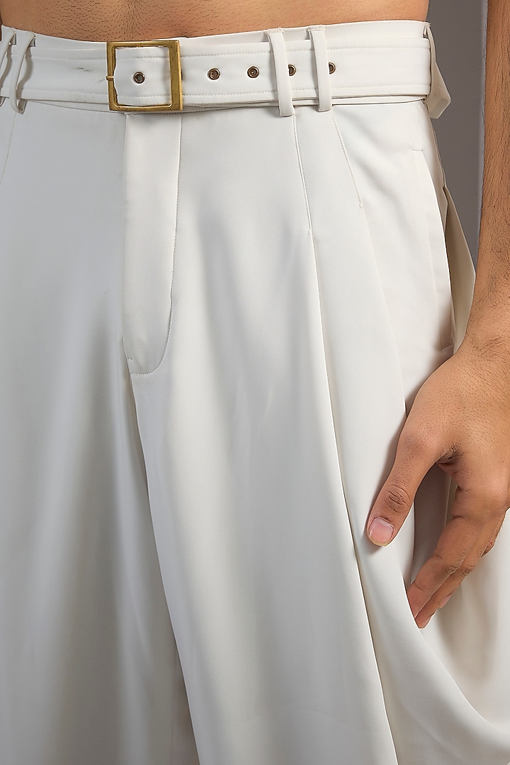 Ivory Polyester Cowl Draped Pants With Belt by Shantnu & Nikhil Men at Pernia's Pop Up Shop