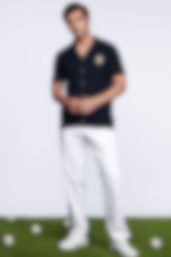 Navy Blue Knitted Party Wear Shirt by S&N by Shantnu Nikhil Men at Pernia's Pop Up Shop