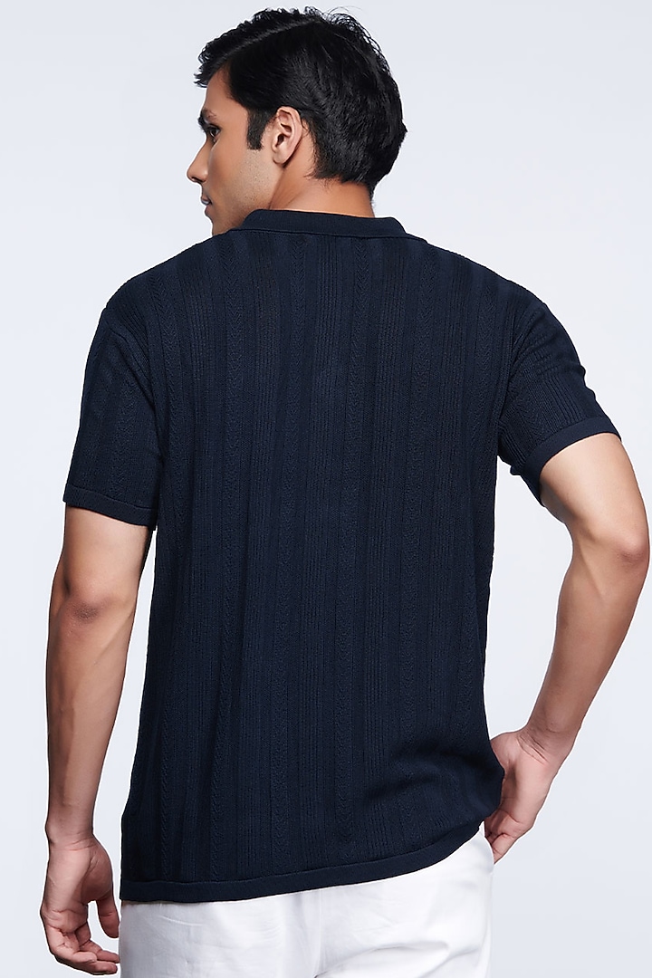 Navy Blue Knitted Party Wear Shirt by S&N by Shantnu Nikhil Men at Pernia's Pop Up Shop