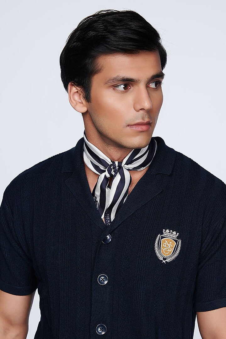Navy Blue Knitted Party Wear Shirt by S&N by Shantnu Nikhil Men at Pernia's Pop Up Shop