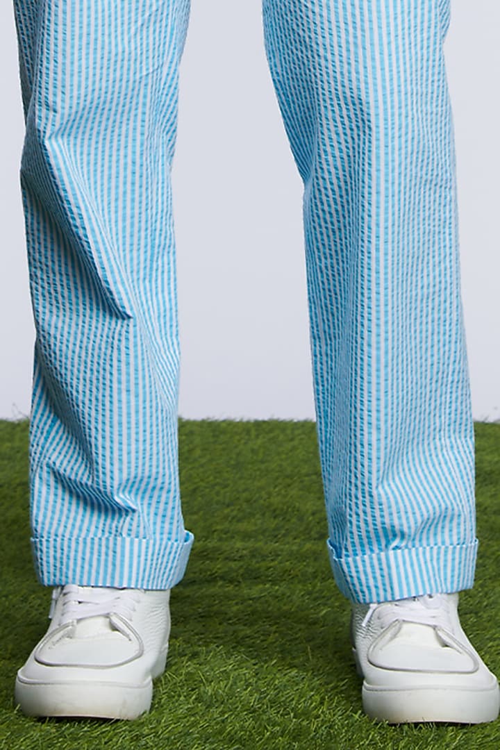 Light Blue Seersucker Pants by S&N by Shantnu Nikhil Men at Pernia's Pop Up Shop