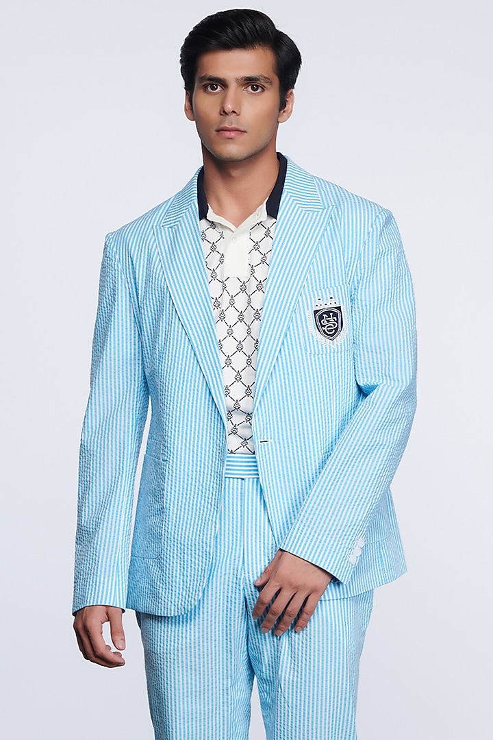 Light Blue Embroidered Jacket by S&N by Shantnu Nikhil Men at Pernia's Pop Up Shop