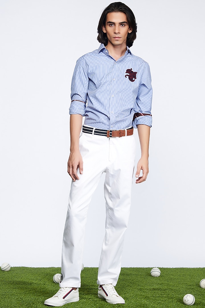 Light Blue Cotton Striped Party Wear Shirt  by S&N by Shantnu Nikhil Men at Pernia's Pop Up Shop