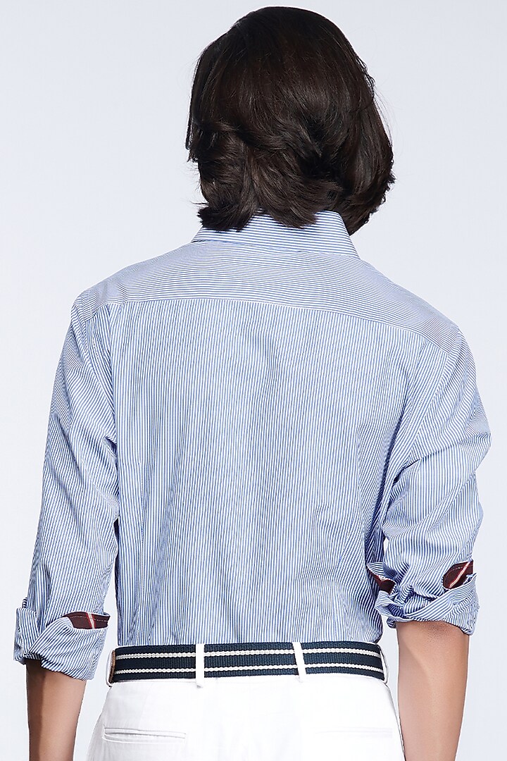 Light Blue Cotton Striped Party Wear Shirt by S&N by Shantnu Nikhil Men at Pernia's Pop Up Shop