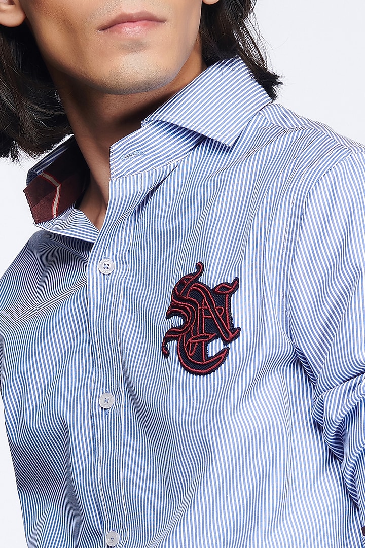 Light Blue Cotton Striped Party Wear Shirt by S&N by Shantnu Nikhil Men at Pernia's Pop Up Shop