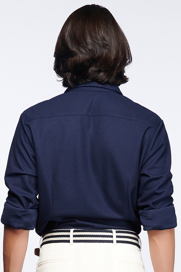 Navy Blue Embroidered Party Wear Shirt by S&N by Shantnu Nikhil Men at Pernia's Pop Up Shop