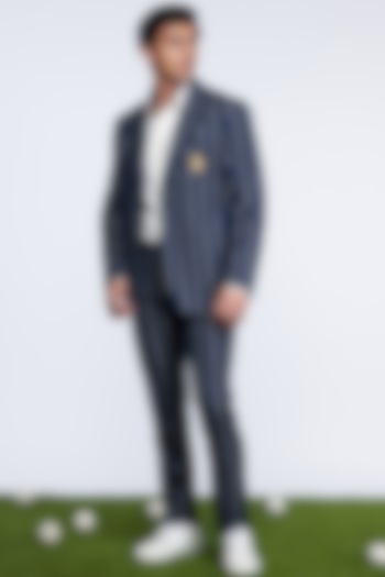 Navy Blue Suiting Striped Jacket by S&N by Shantnu Nikhil Men at Pernia's Pop Up Shop