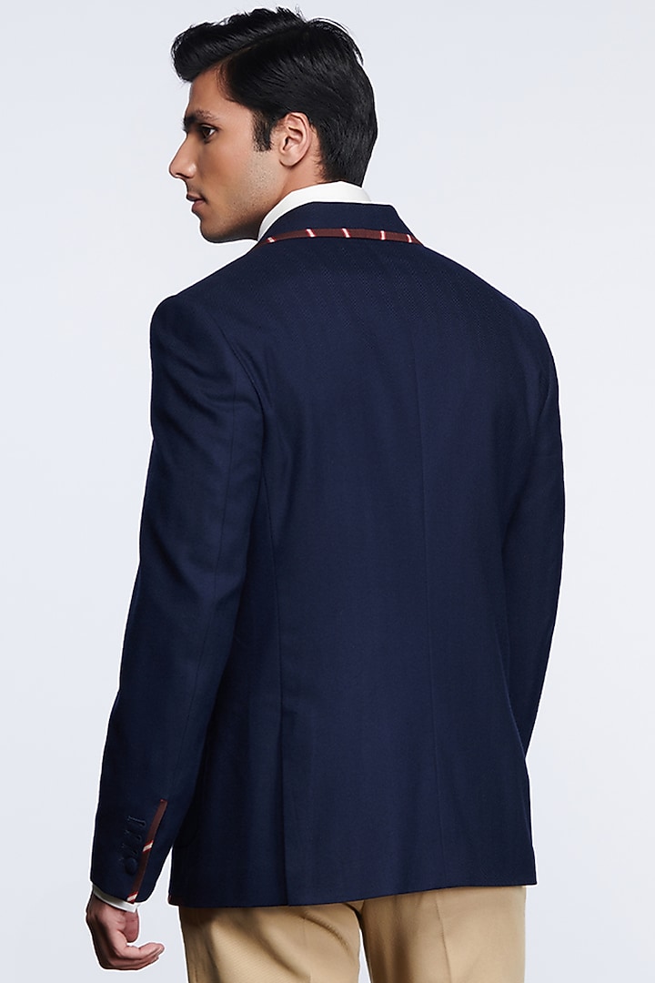 Navy Blue Embroidered Jacket by S&N by Shantnu Nikhil Men at Pernia's Pop Up Shop