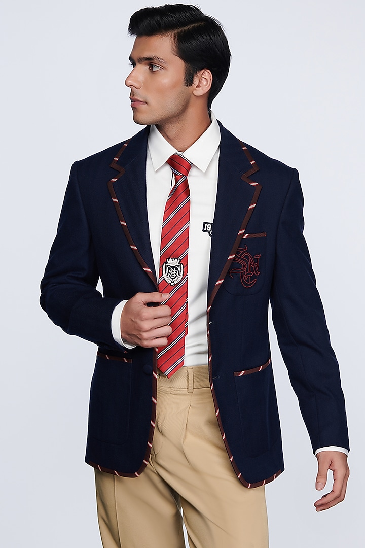Navy Blue Embroidered Jacket by S&N by Shantnu Nikhil Men at Pernia's Pop Up Shop