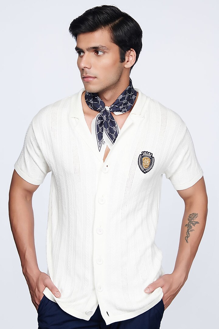 Off-White Knitted T-Shirt  by S&N by Shantnu Nikhil Men at Pernia's Pop Up Shop